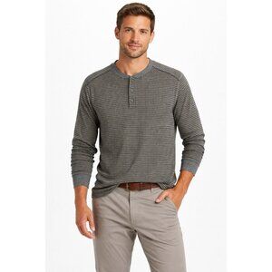 CARBON 2 COBALT long sleeve shirt henley casual 100% cotton LARGE blue tan